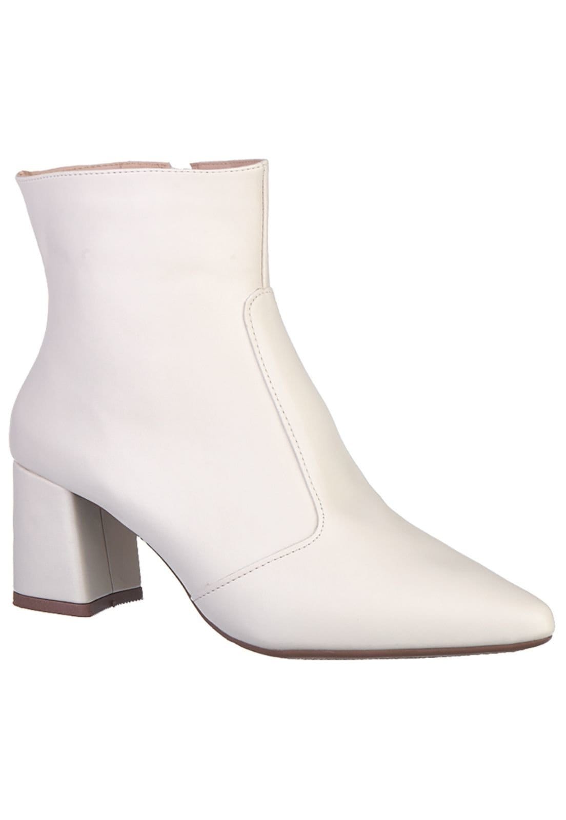 Vista 2 Bota Off White Branca Feminina Cano Curto Salto Grosso Bico Fino Stessy Shoes off-white/preto white