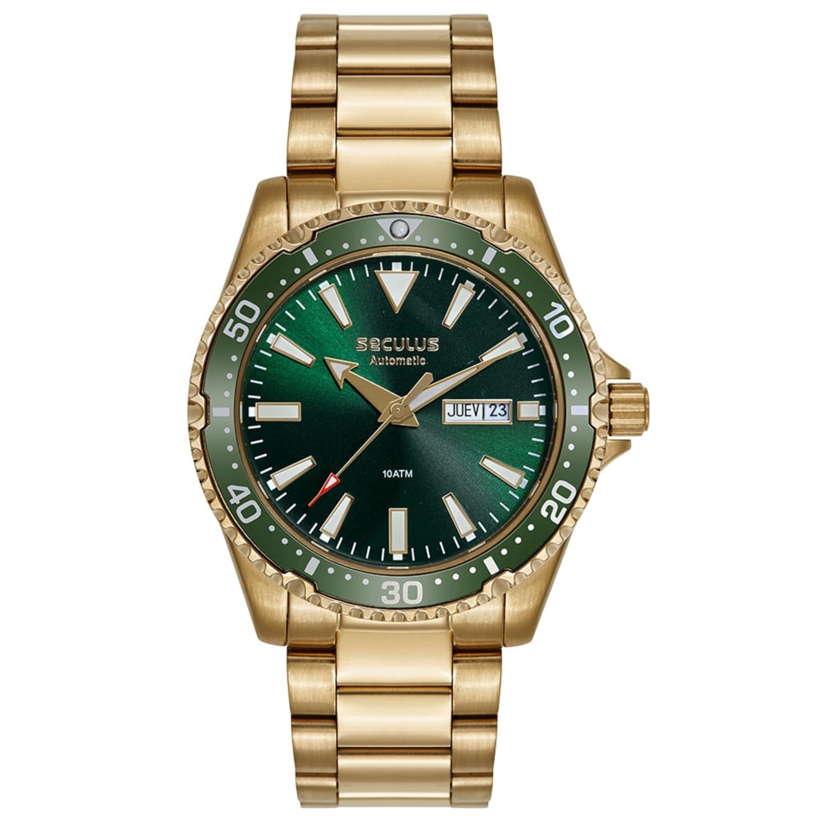 Relógio Masculino Automático Dourado Mostrador Verde