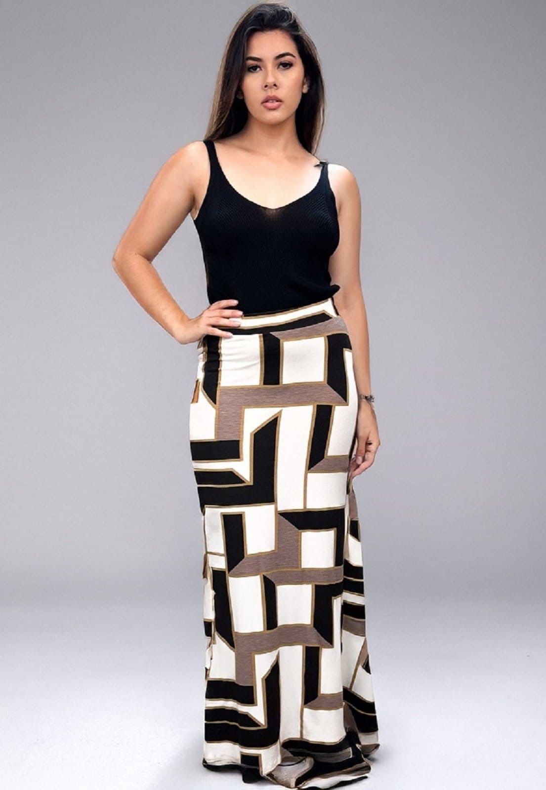 Saia Longa Malha Sereia Estampa Igaci