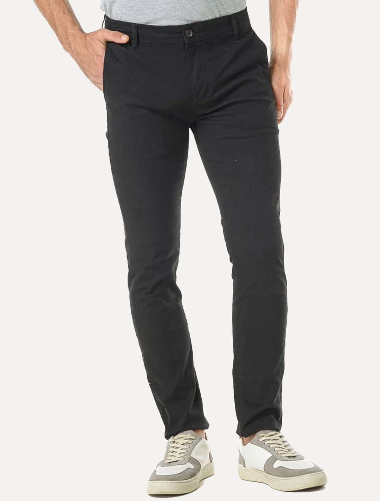 Vista principal Calça King & Joe Sarja Masculina Slim Plaid Preta King & Joe preto