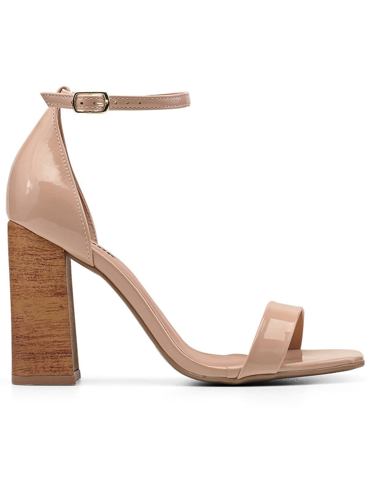 Sandália Feminina Verniz Salto Bloco Grosso Cortiça