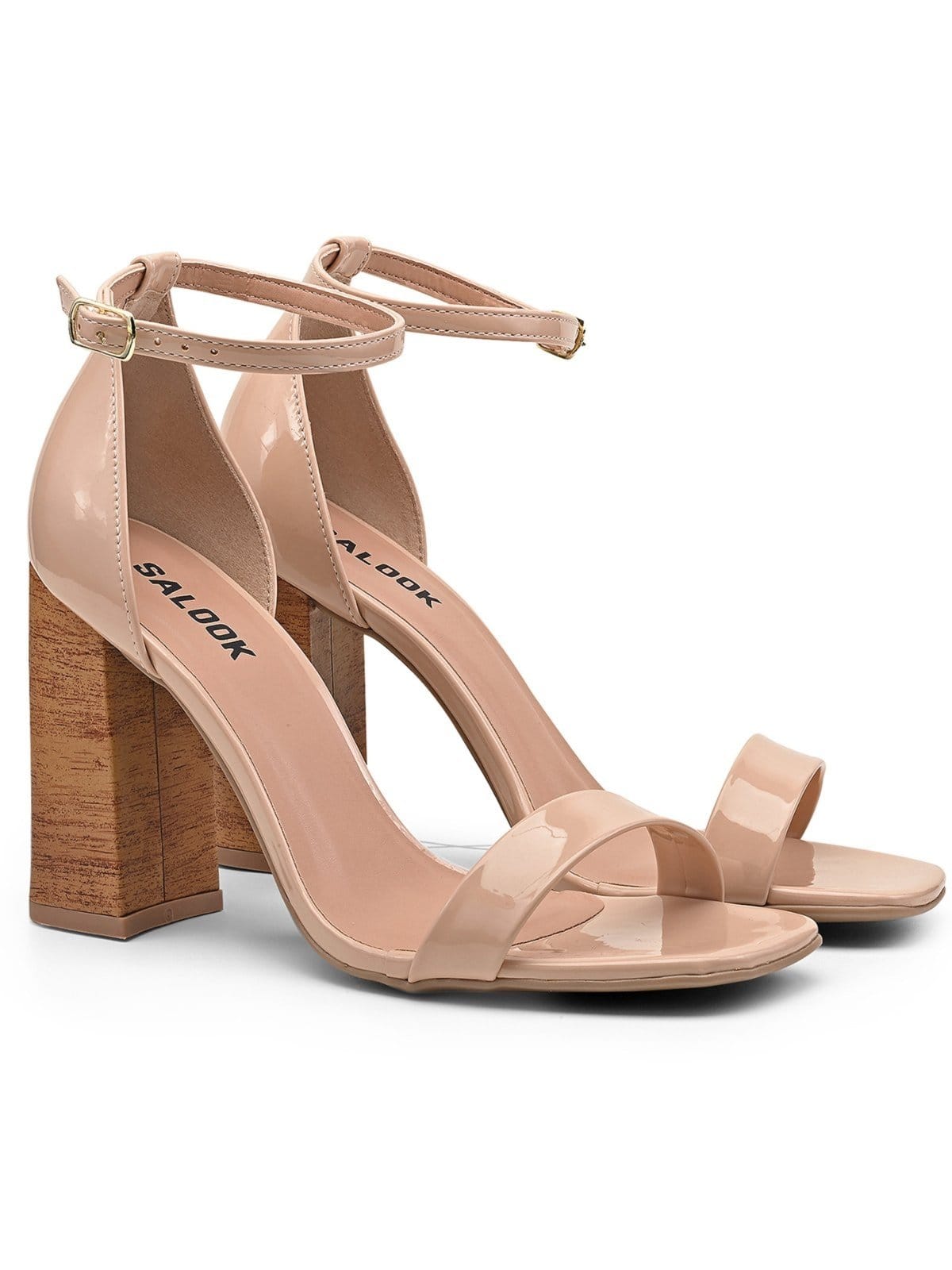 Vista 2 Sandália Feminina Verniz Salto Bloco Grosso Cortiça Salook nude