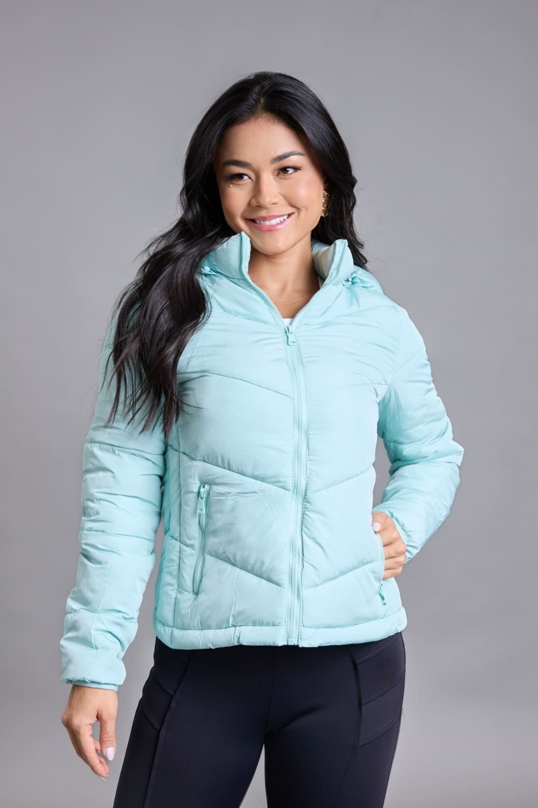 Vista principal Jaqueta Puffer Feminina Com Capuz Removível Collor Dialogo Claro DIALOGO verde/verde oliva verde