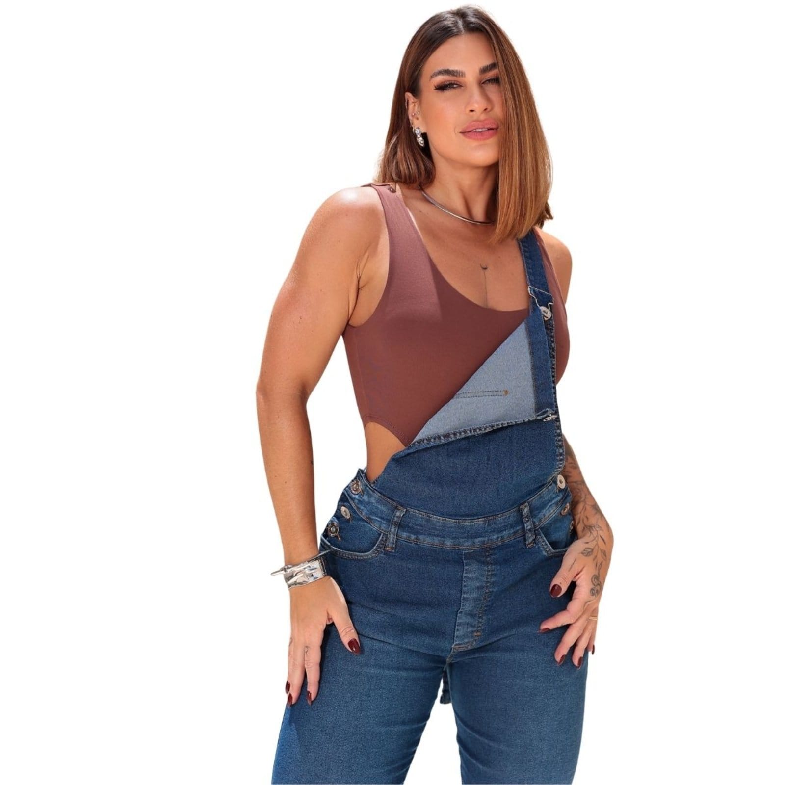 Vista 2 Macacão Jardineira Moda Feminina Jeans Loka jeans