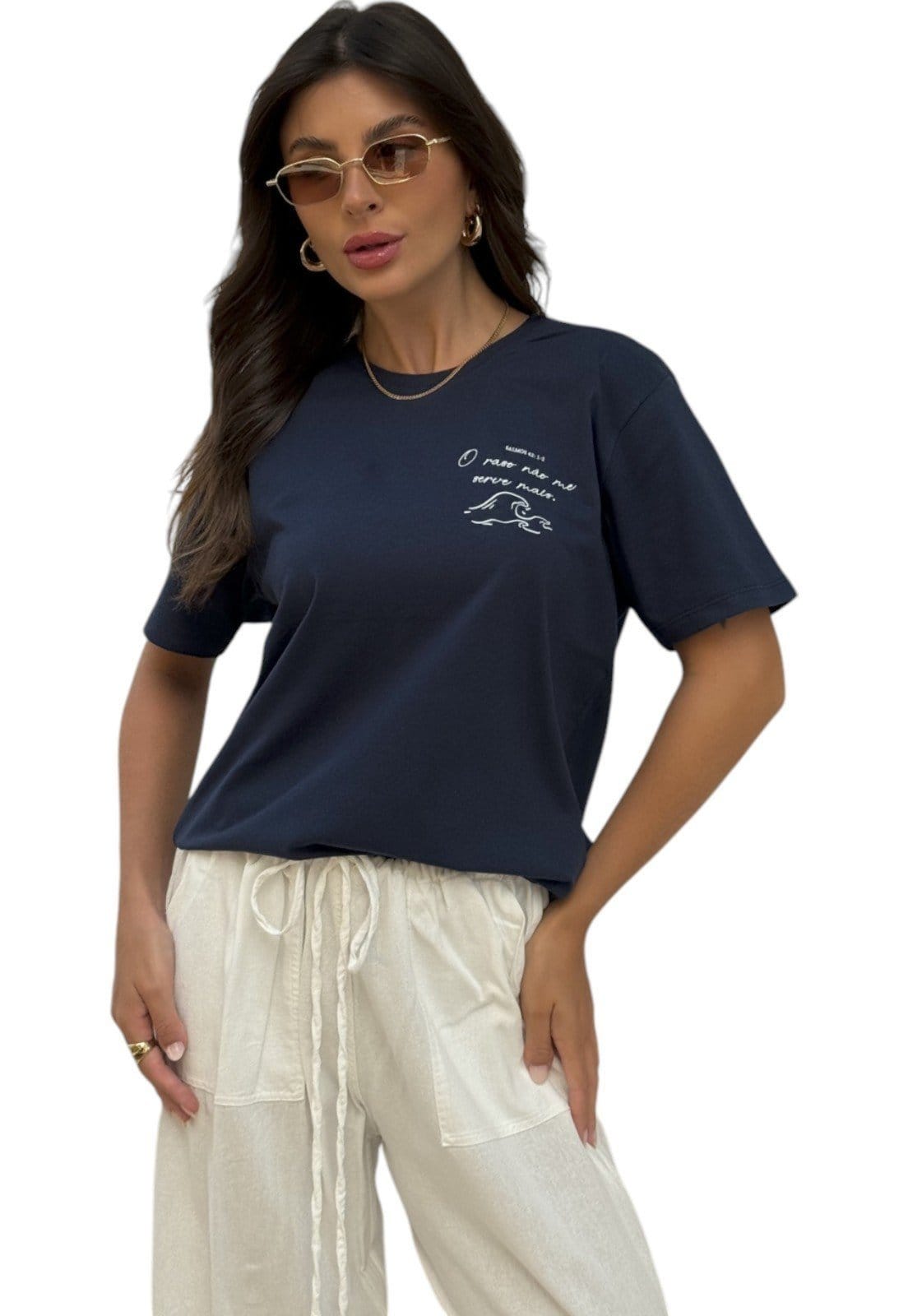 Camiseta Cianitas Marinho Estampa O Raso Não Me