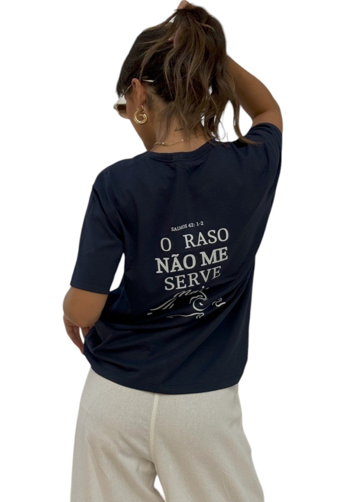 Vista 2 Camiseta Cianitas Marinho Estampa O Raso Não Me Cianitas azul