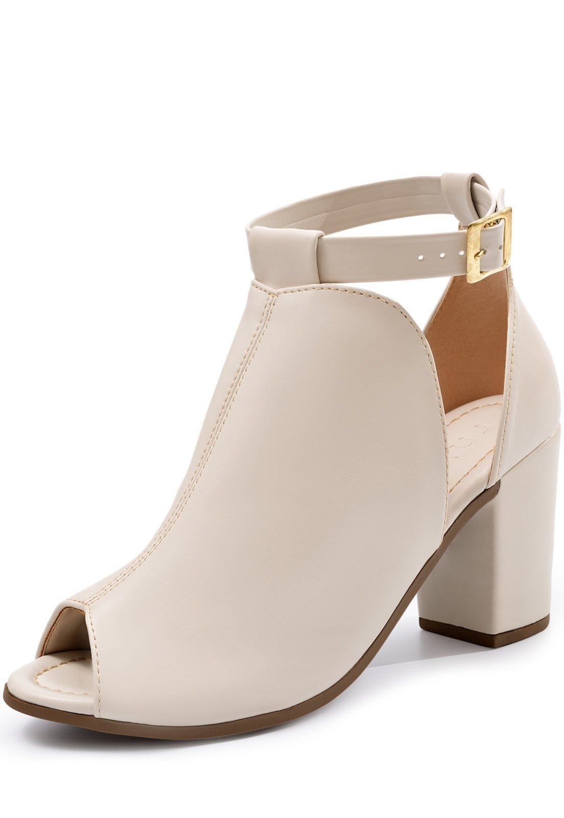 Vista 2 Sandália Ankle Boot Feminina Lumiss Bota Salto Grosso Fechada Confortável Off White LUMISS off-white white