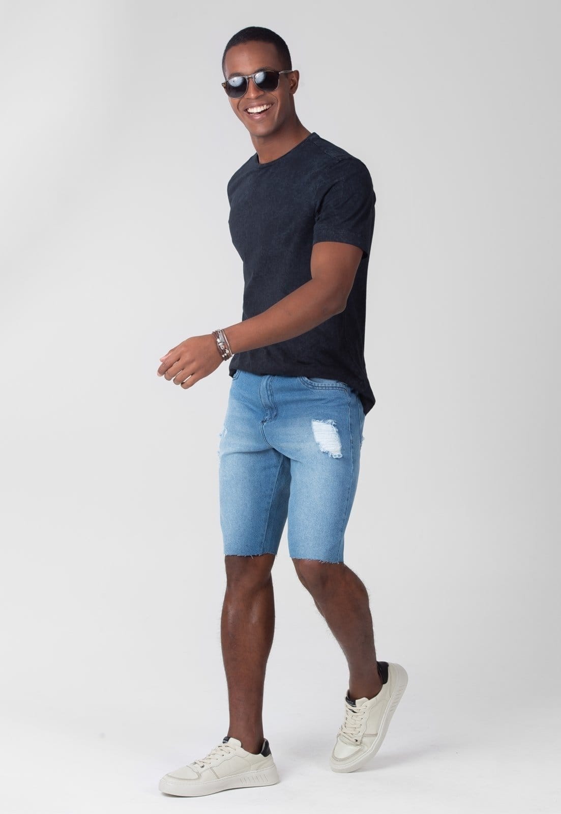 Vista principal Bermuda Jeans Traymon Slim Lavada Claro Traymon azul