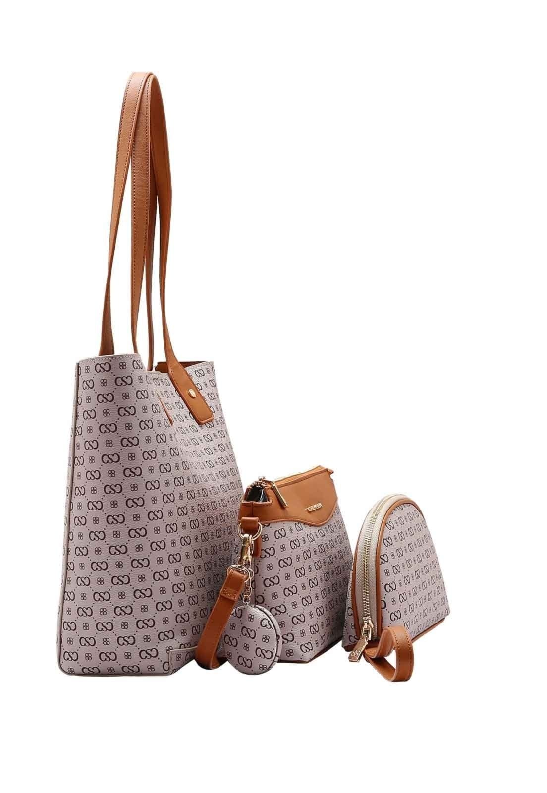 Vista 2 Bolsa Feminina Chenson Original Elegance Luxo Kit 3 peças 3485081 Chenson bege