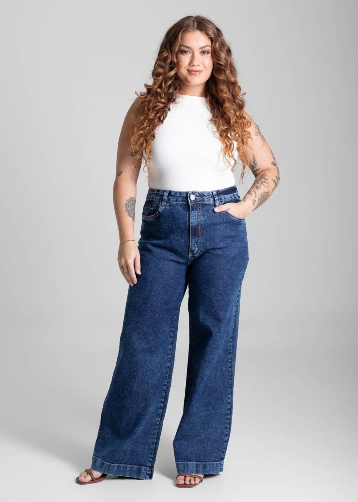 Vista 2 Calça Jeans Sawary Plus Size Wide Leg - 282102 Sawary azul