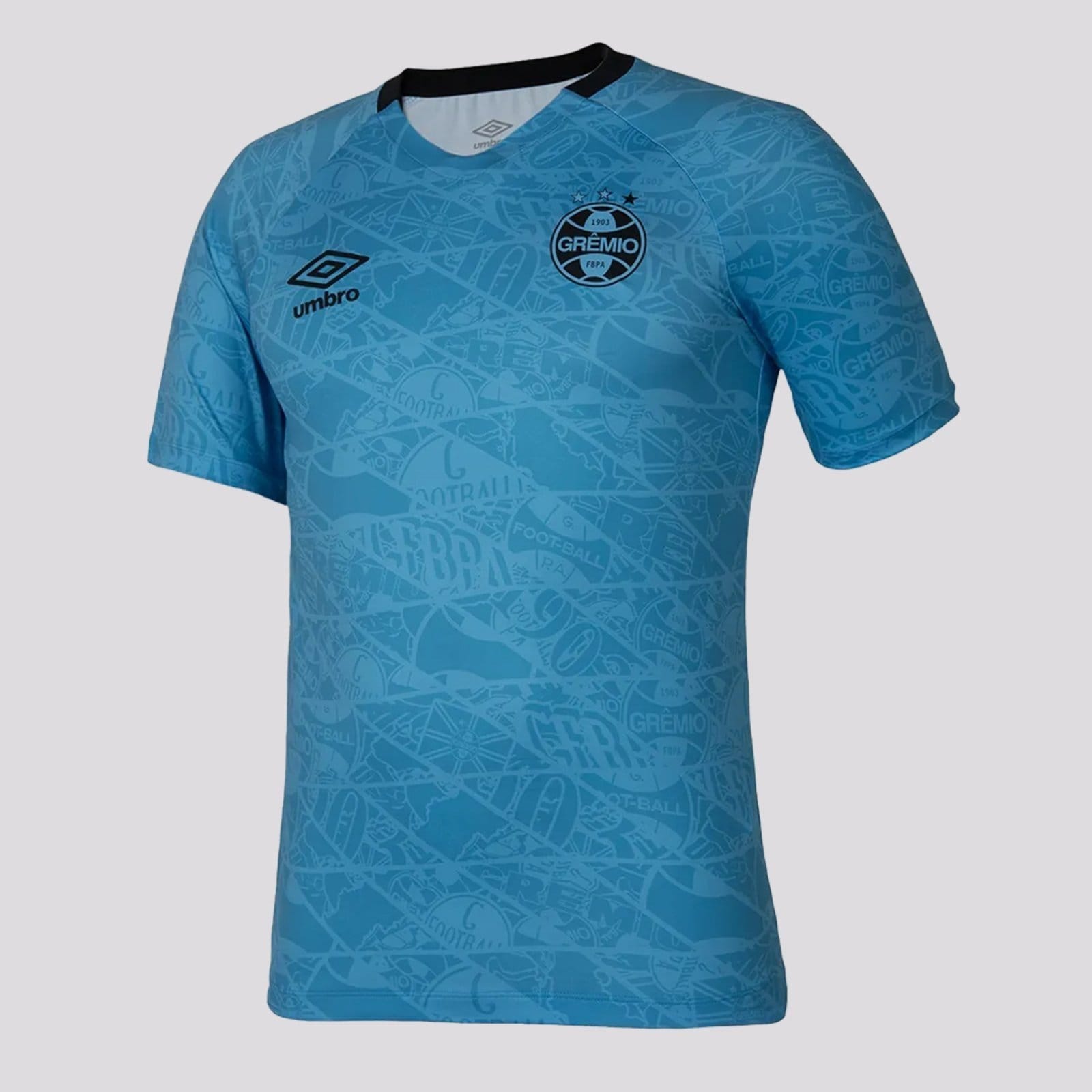 Vista 2 Camisa Umbro Grêmio Aquecimento 2025 e Preta Umbro azul