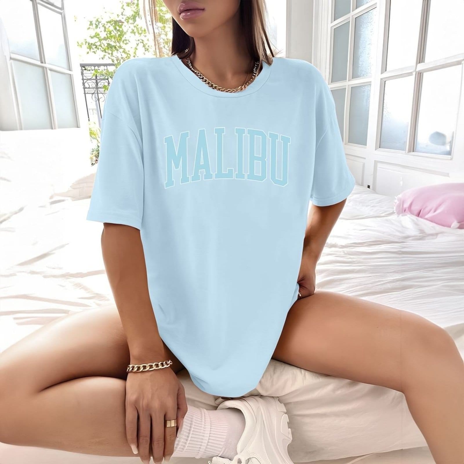 Camisa Camiseta Feminina Estampada Malibu 100% Algodão Fio 30.1 Penteado