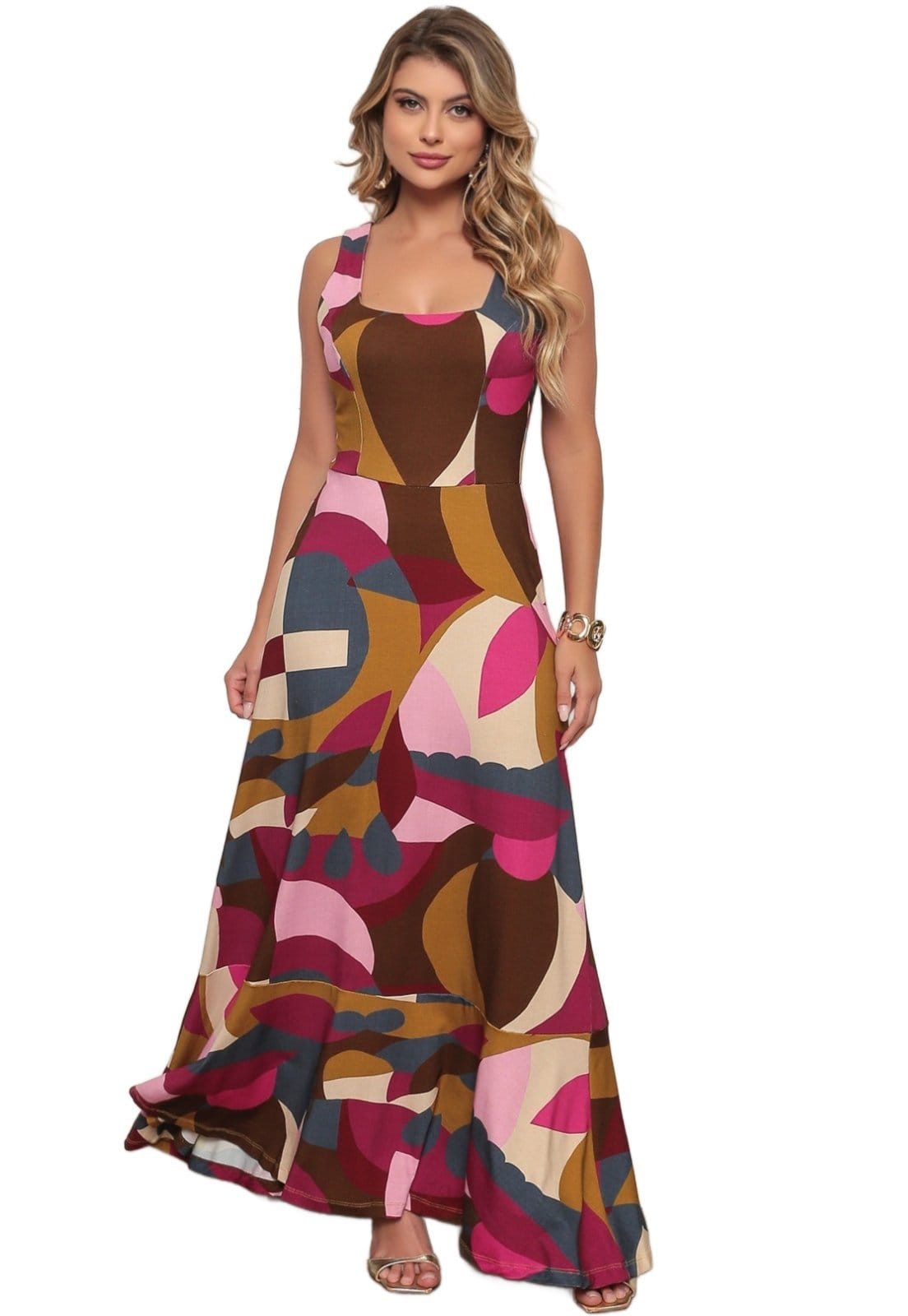 Vestido Fluido Longo Dellamarca Casual Estampada