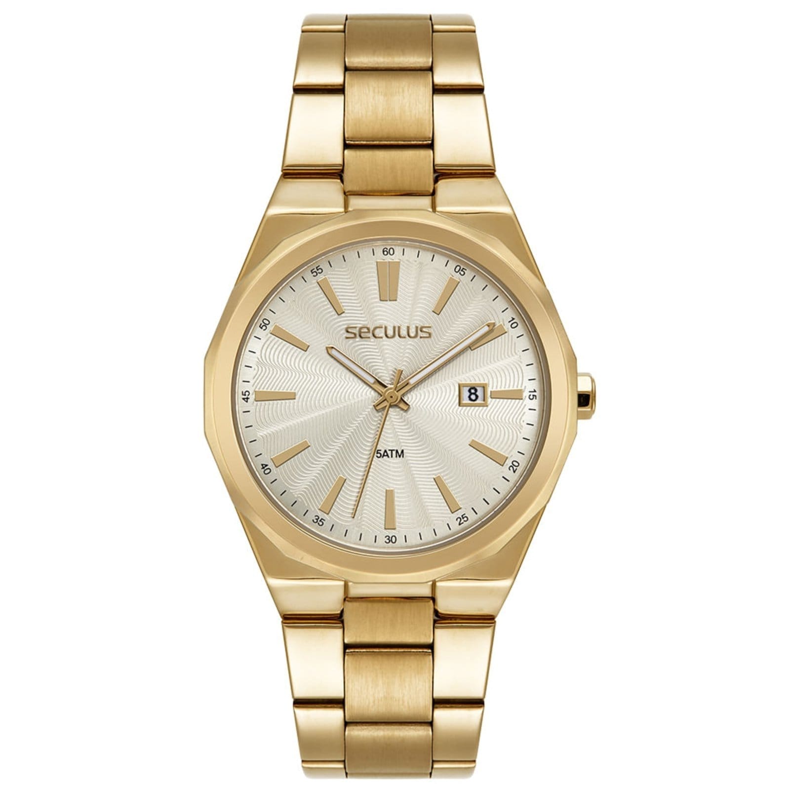 Vista principal Relógio Masculino Social Aço Calendário Seculus dourado