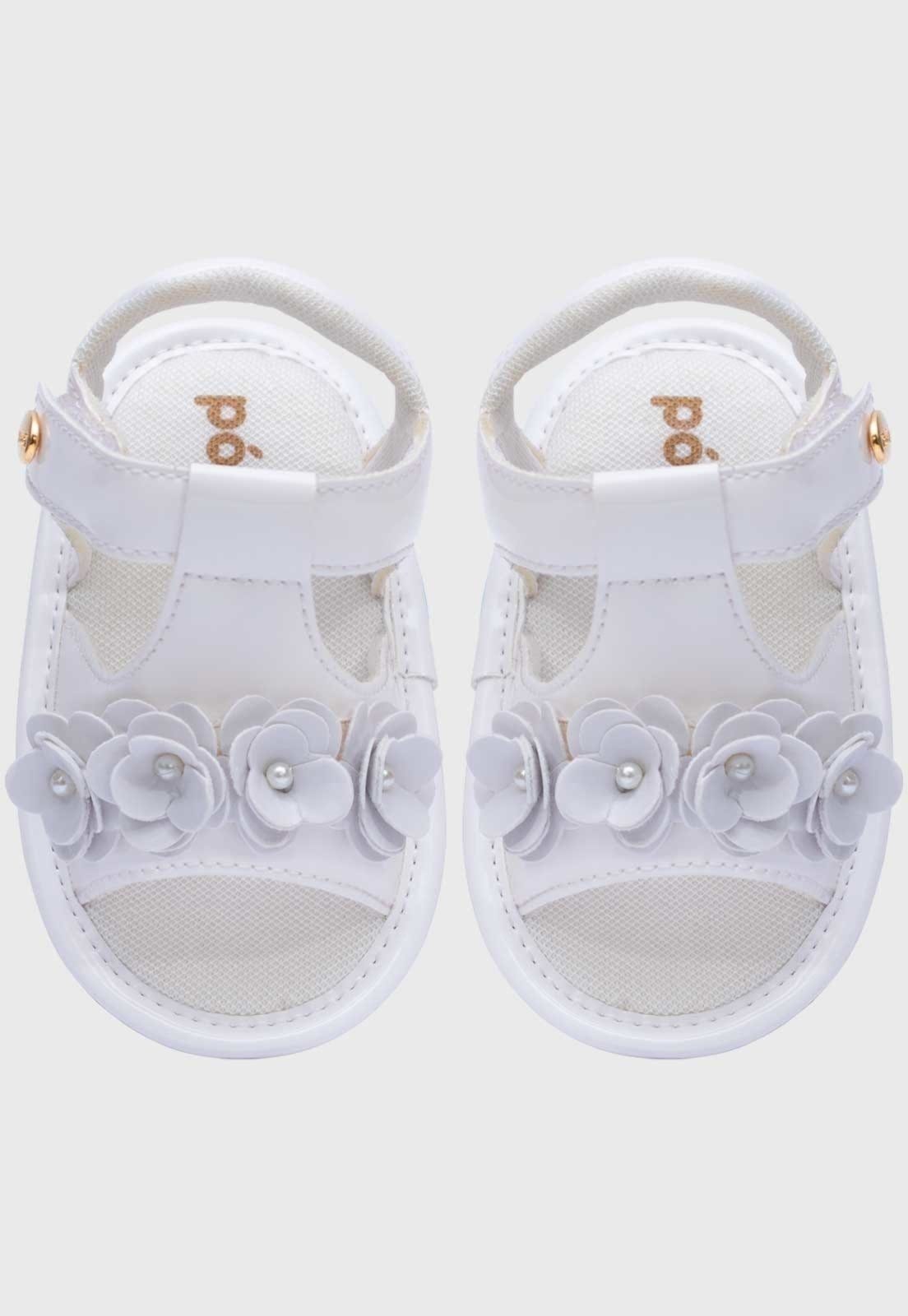 Vista 2 Infantil - Sandalia Popidi Menina Recem-Nascido Mini Flores Pópidí branco