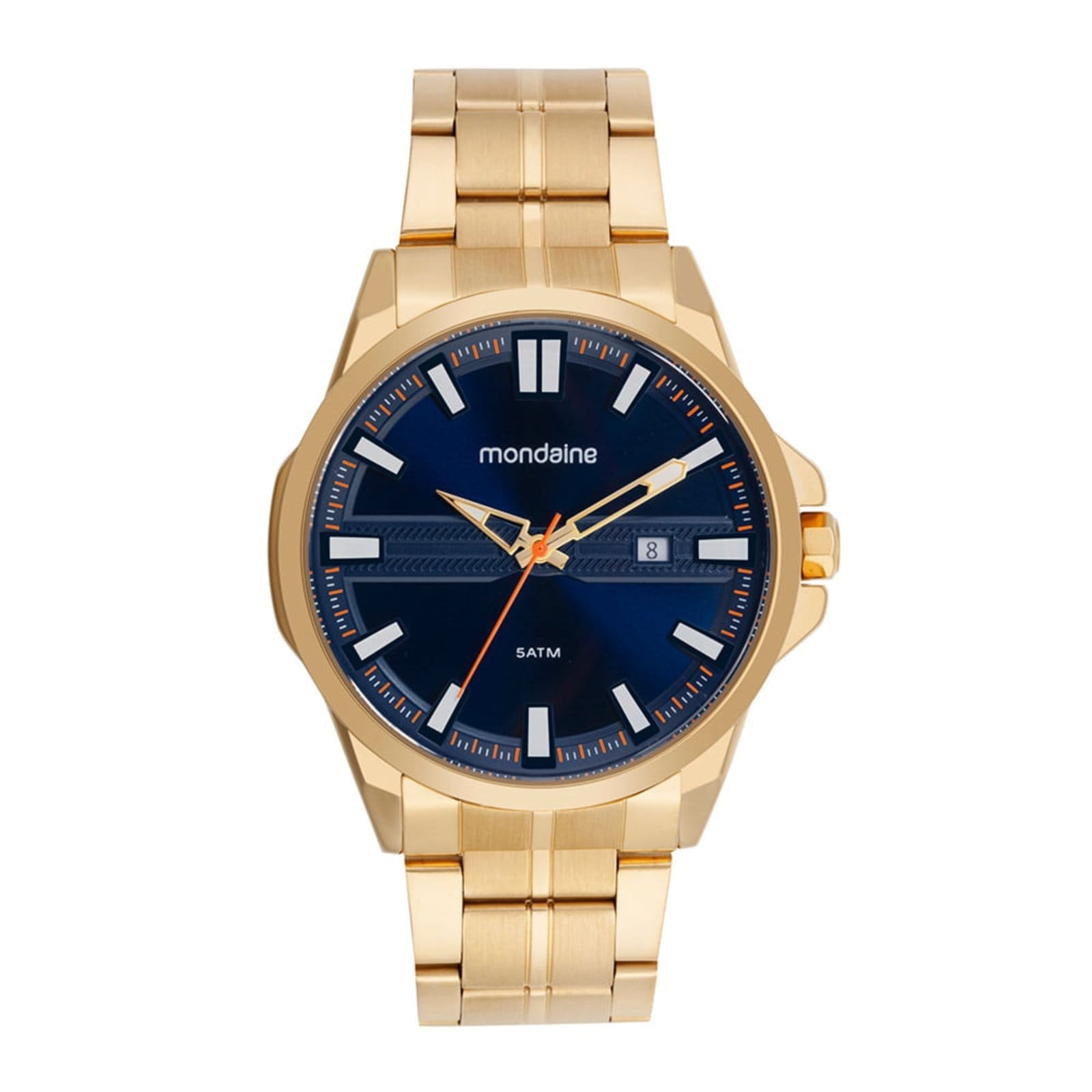 Vista principal Relógio Masculino Mostrador 3D Calendário Mondaine dourado