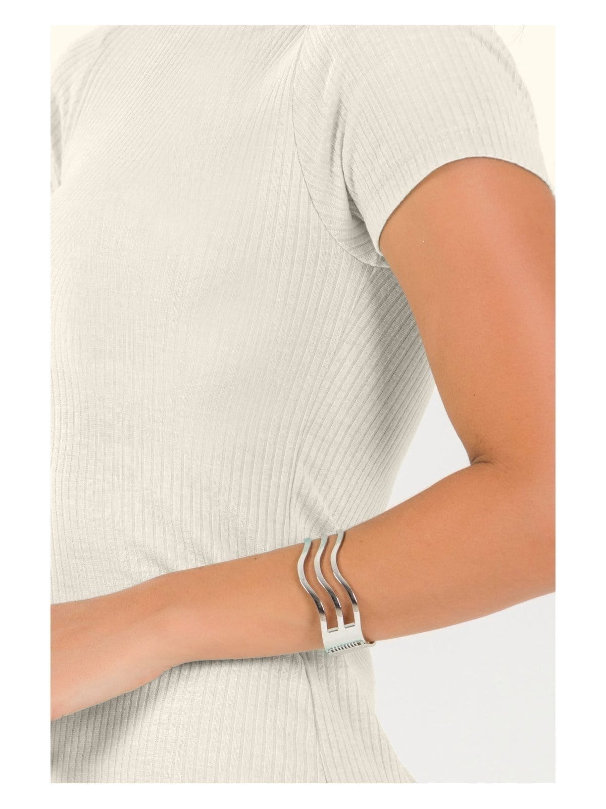 Vista 2 Vestido Tubinho Canelado com Manga Off White Meu Jeans branco white