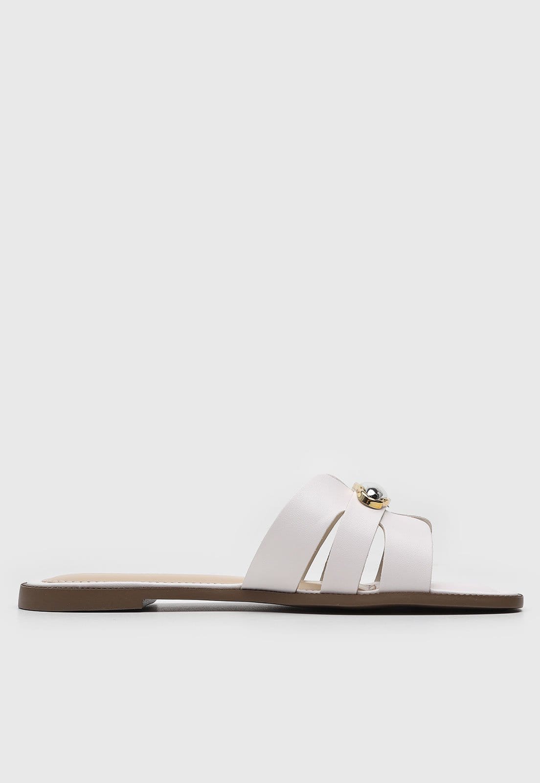 Vista 2 Rasteira Feminina Via Marte Detalhe Metálico Branca VIA MARTE branco