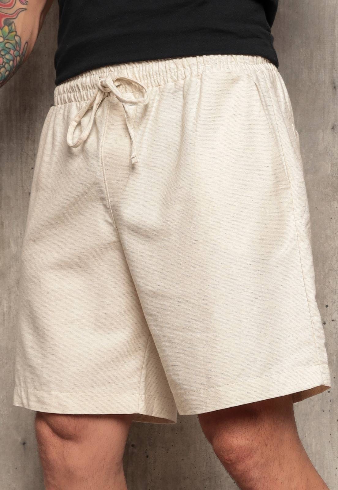 Vista principal Bermuda Masculina de Linho Tex Jeans Algodão com Elástico Moda Verão Confortável TEX JEANS bege