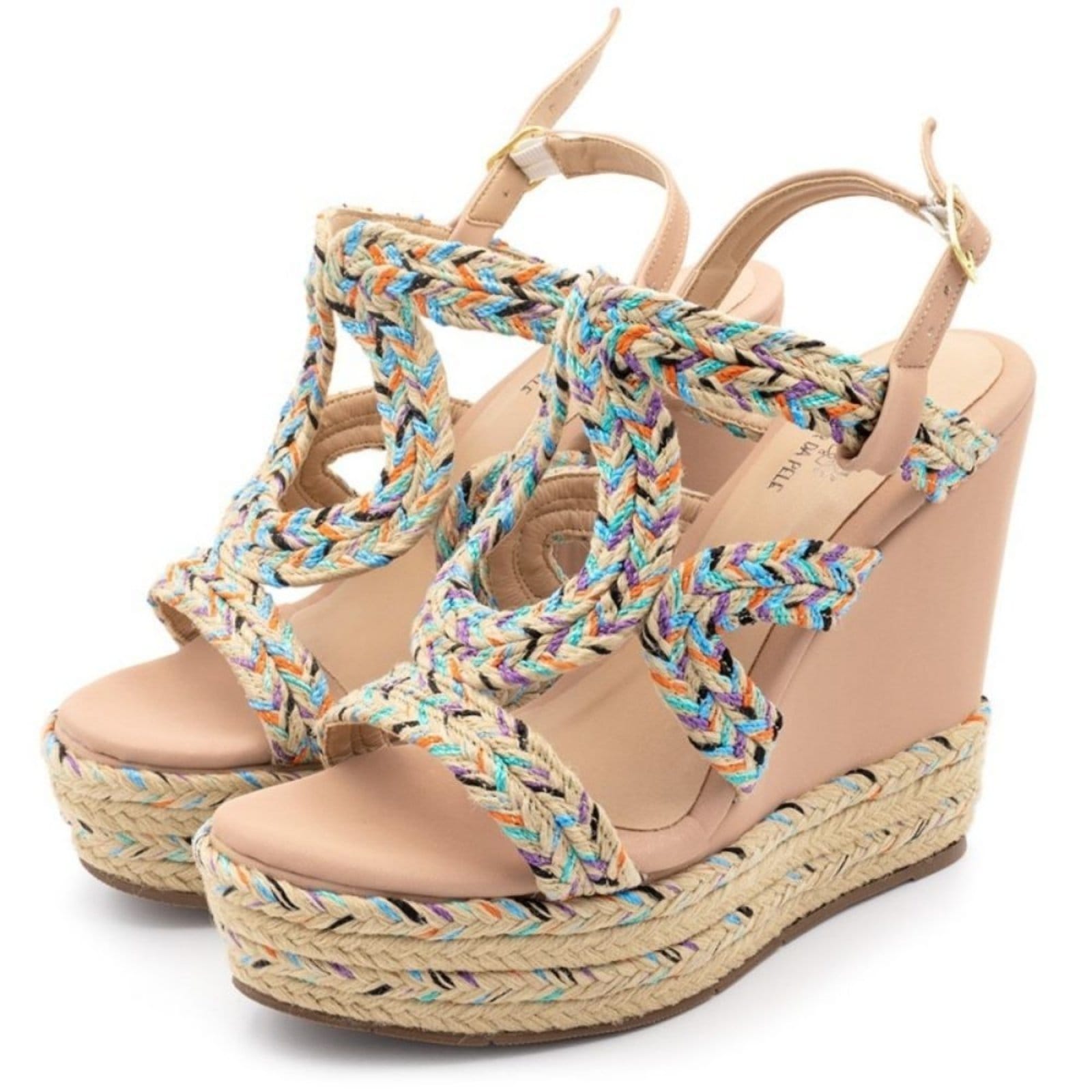 Sandália Feminina Anabela Napa e Corda Azul