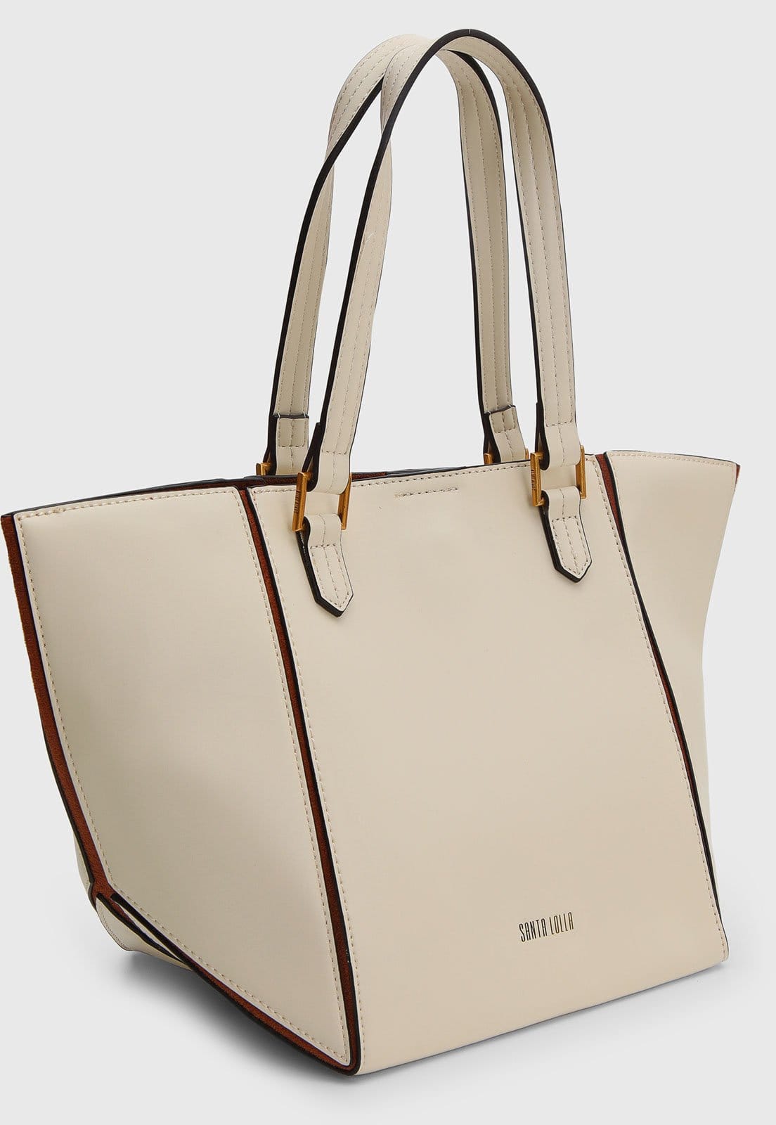Vista 2 Bolsa Média Feminina Santa Lolla Detalhes Dourados Off-White Santa Lolla off-white white