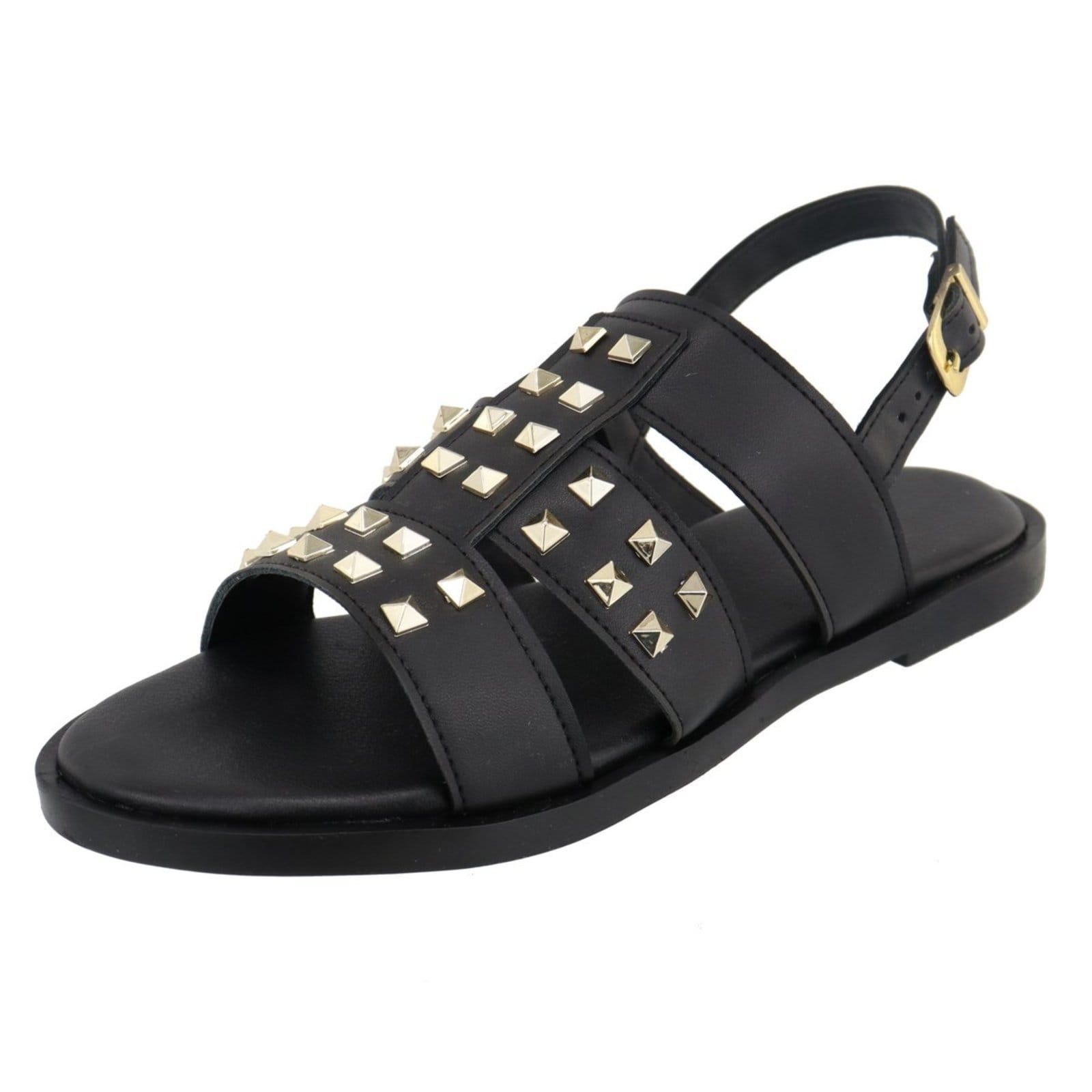 Vista principal Rasteira Sandália Feminina Piramides Lançamento Preta TELLINI STORE preto