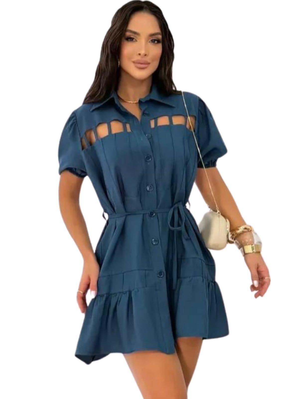 Vestido Summer Body Curto Feminino Com Recortes e Botões