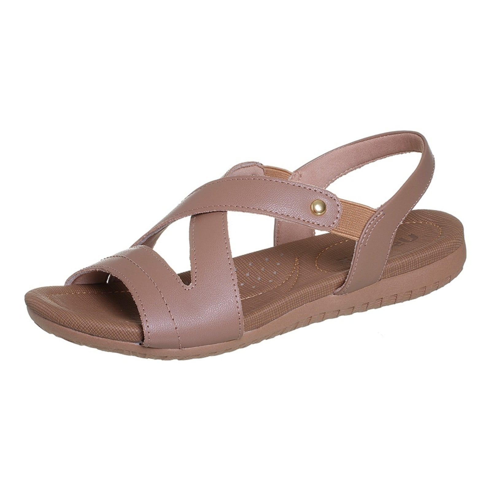 Vista principal Sandália Feminina Rasteira Couro Elástico Camel Angipé caramelo/nude