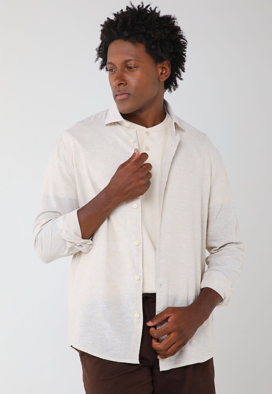 Camisa Masculina Aramis Manga Longa Linho Algodão