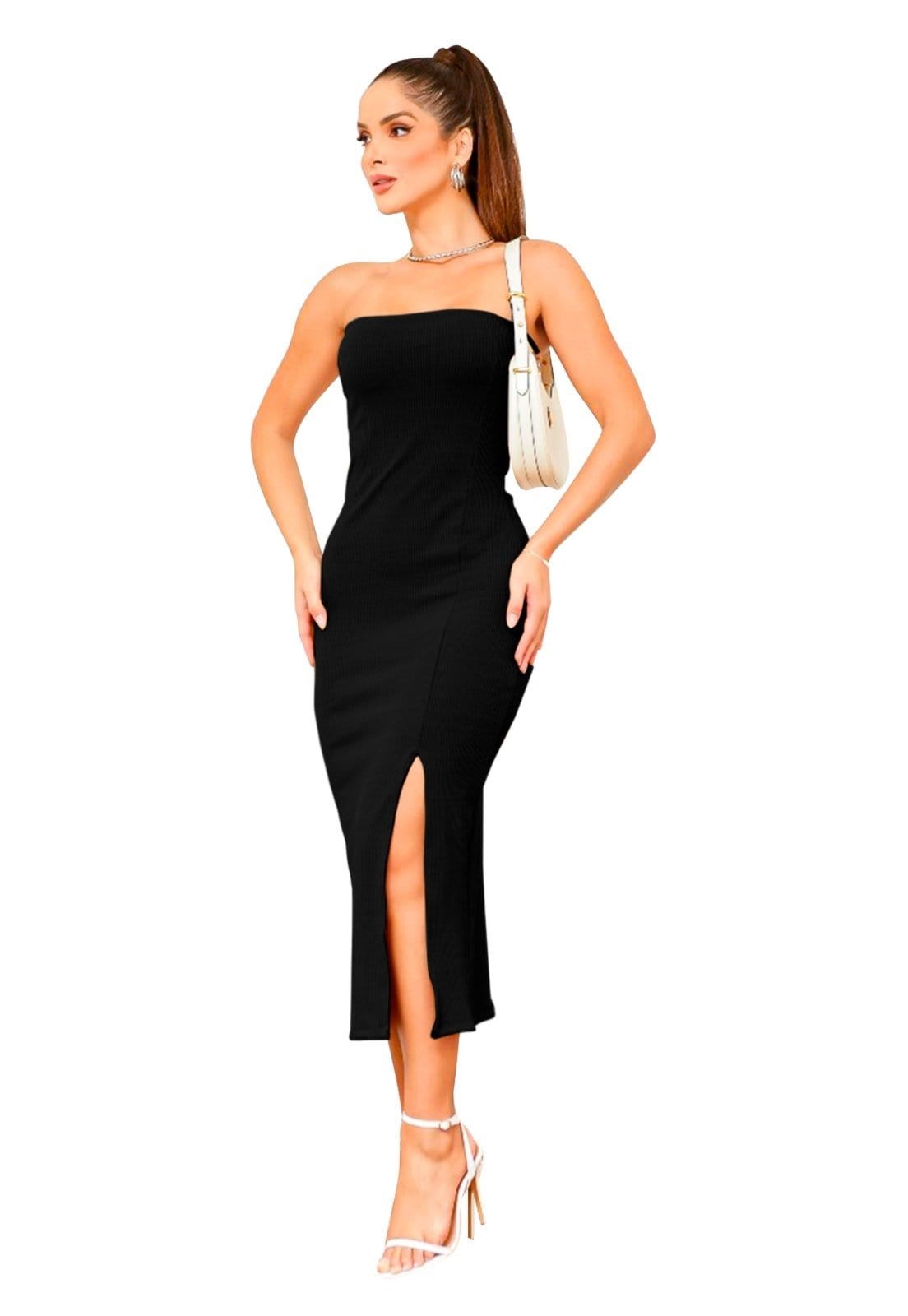 Vestido Midi YWC ind Modeladora Tomara Que Caia Fenda Lateral, Estilo Gringa Vestido Mulher