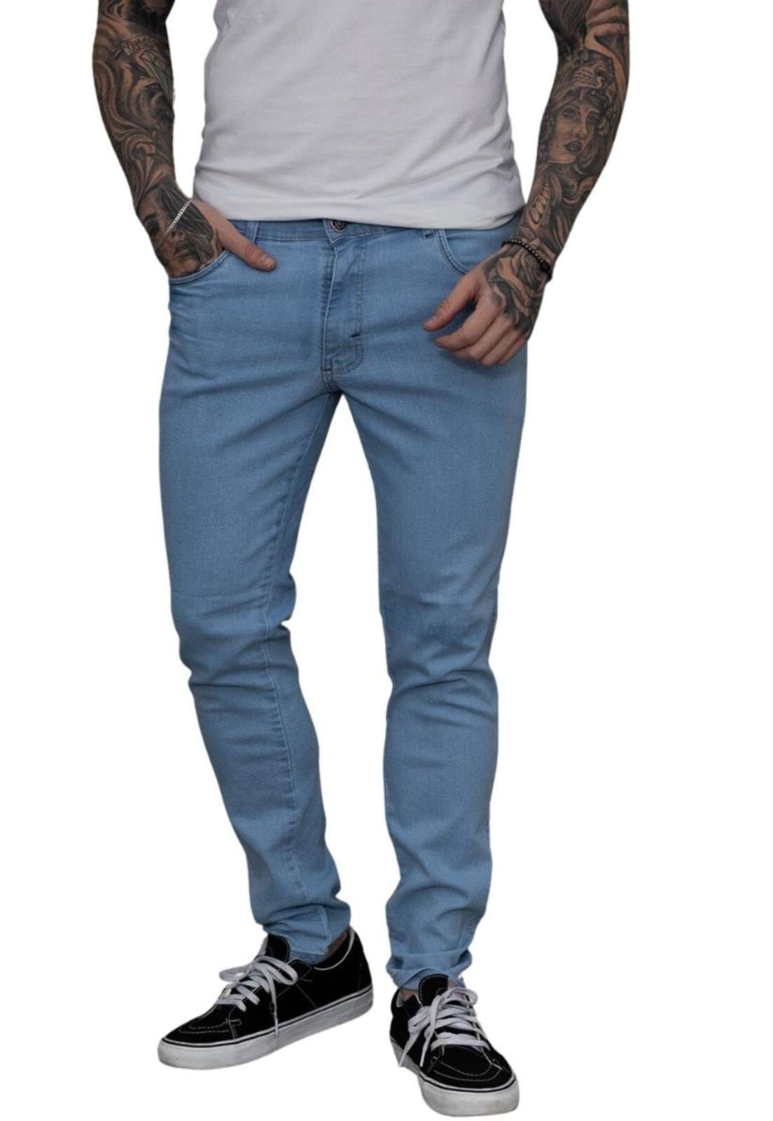 Vista principal Calça Jeans Masculina Skinny Délavé Power Claro ER ESTILO RENOVADO azul