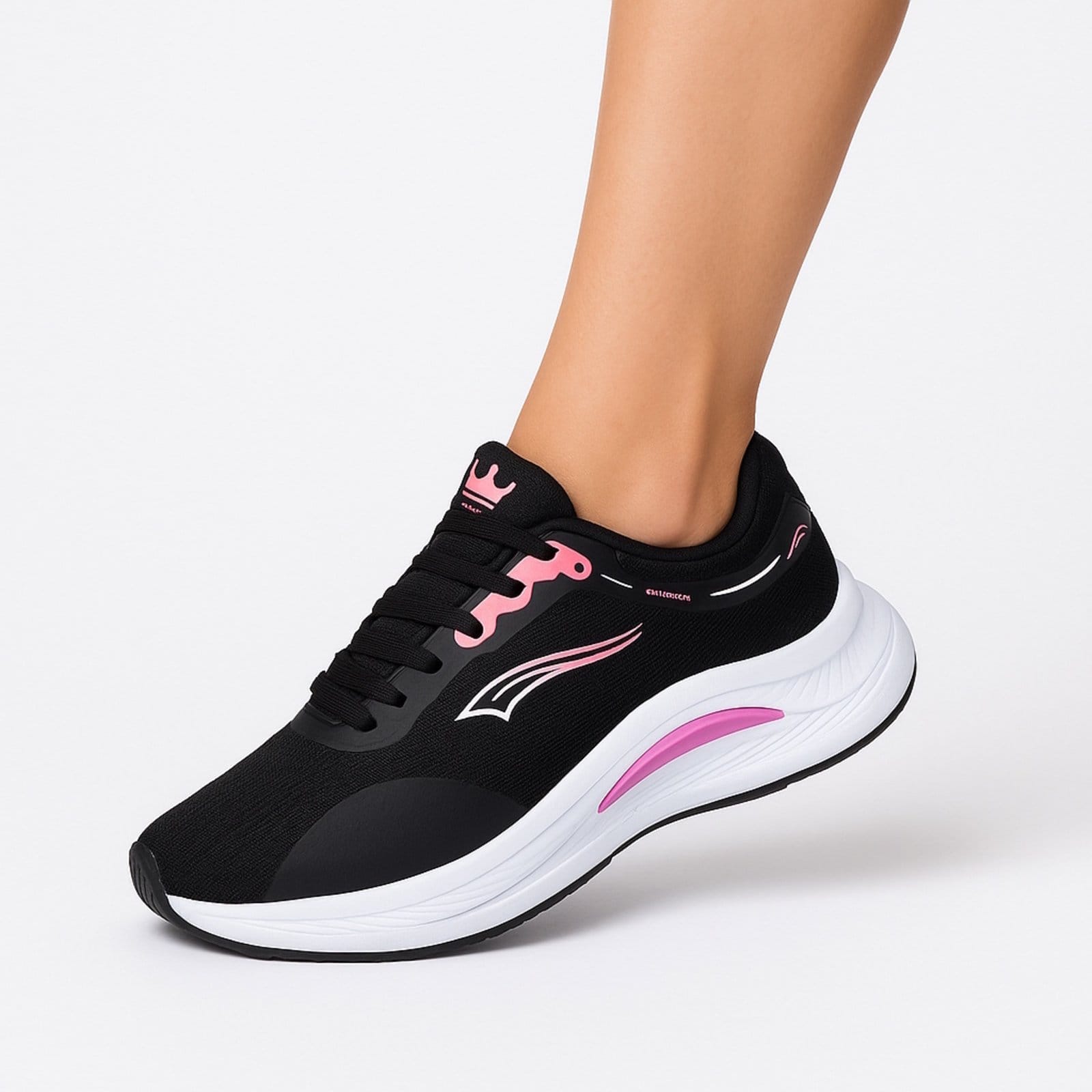 Vista principal Tênis Esportivo Caminhada Academia Feminino Leve Macio Yes Basic preto