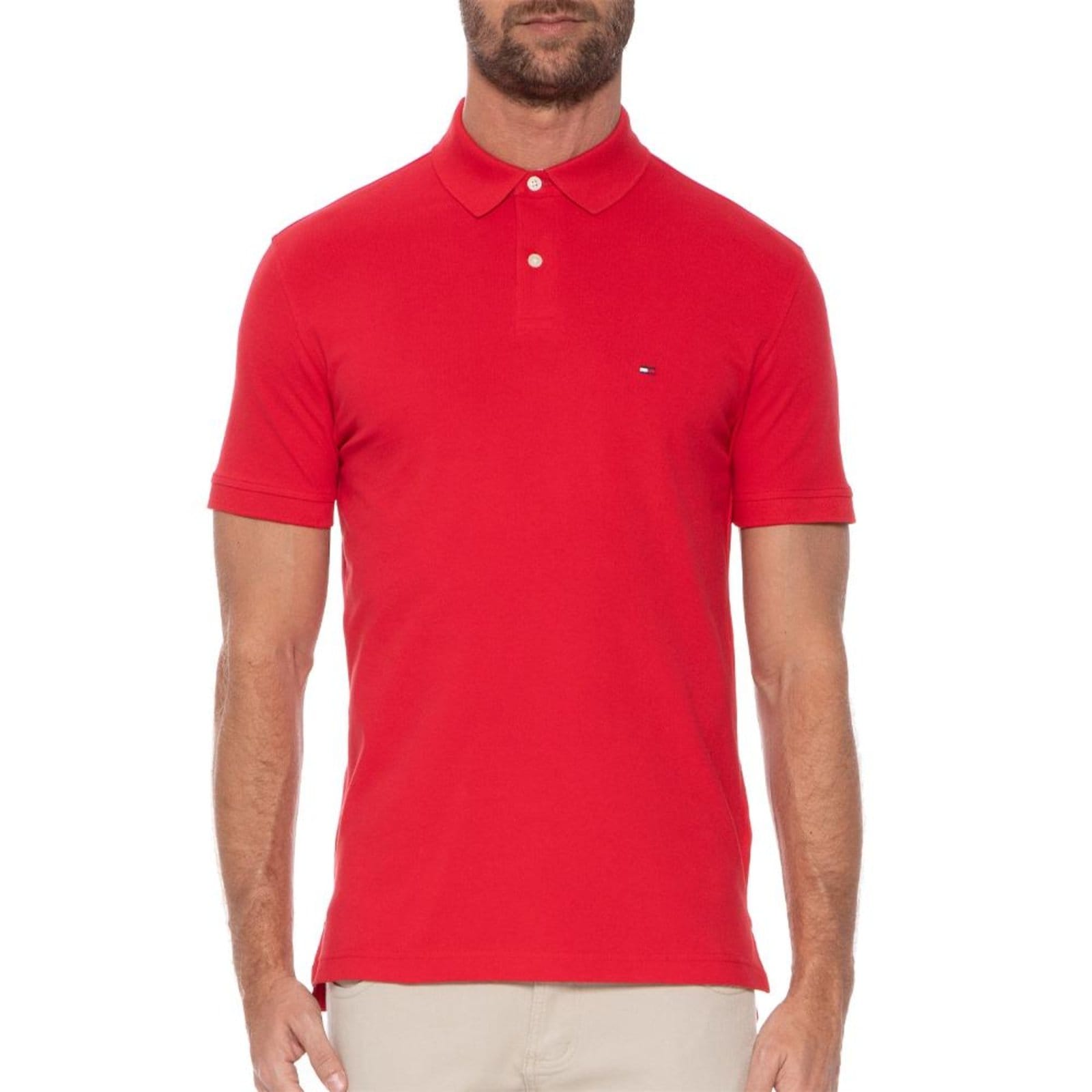 Vista 2 Camiseta Gola Polo Tommy Hilfiger Stretch Fit Tommy Hilfiger vermelho