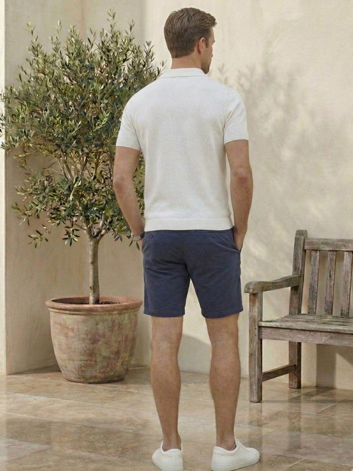 Vista 2 Bermuda Sarja Masculina Azul 5 Estilos Básica e Confortável Para o dia a dia 5 ESTILOS azul marinho