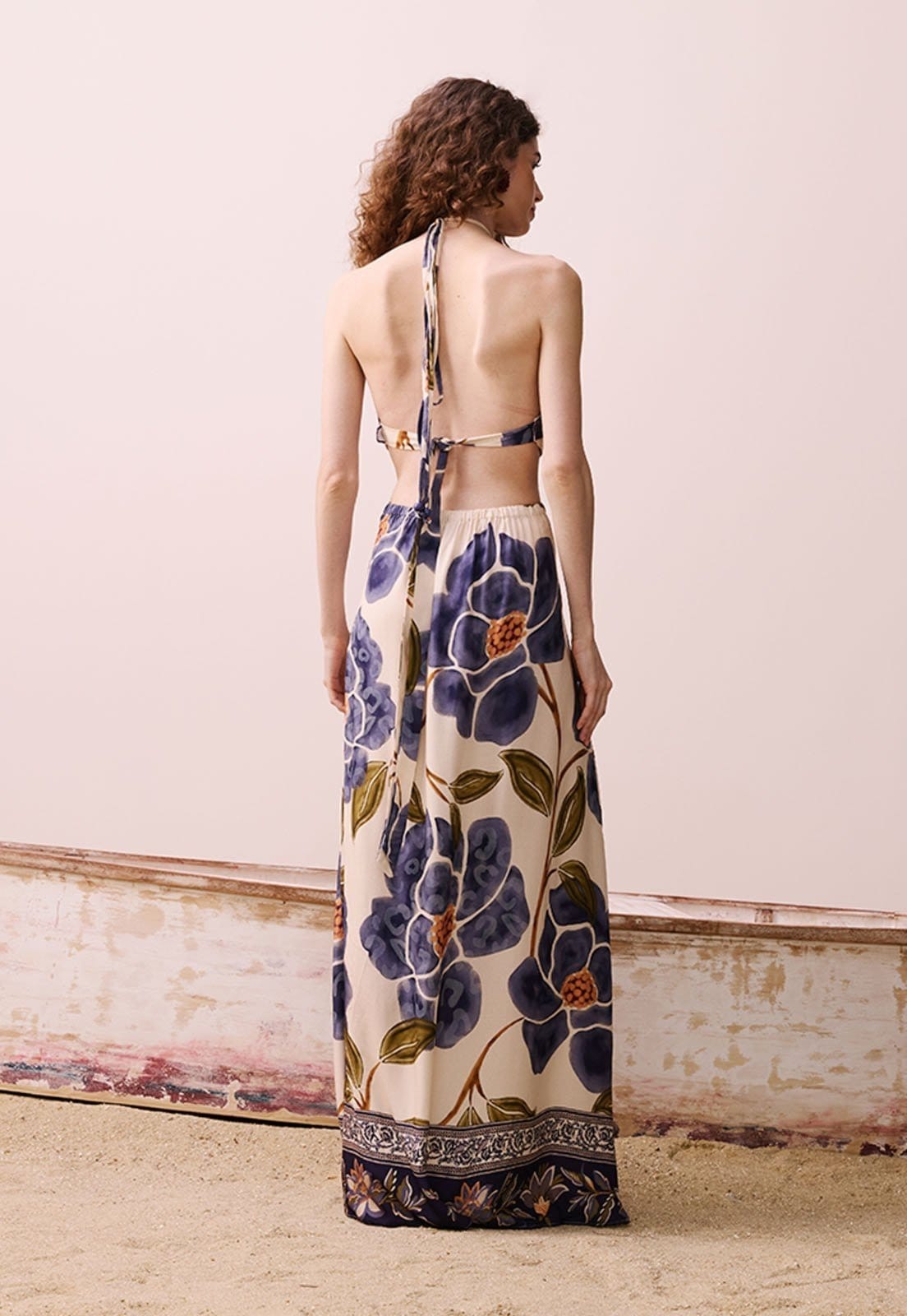 Vista 2 Vestido Longo Flor Estampado Papoula CaCay azul