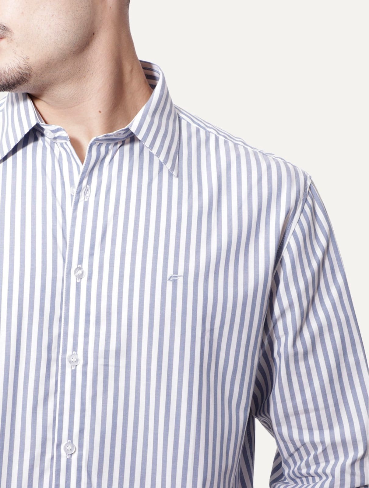 Vista 2 Camisa Ellus Masculina Tricoline Dash Stripe Classic Italian Branca/Azul Ellus branco azul