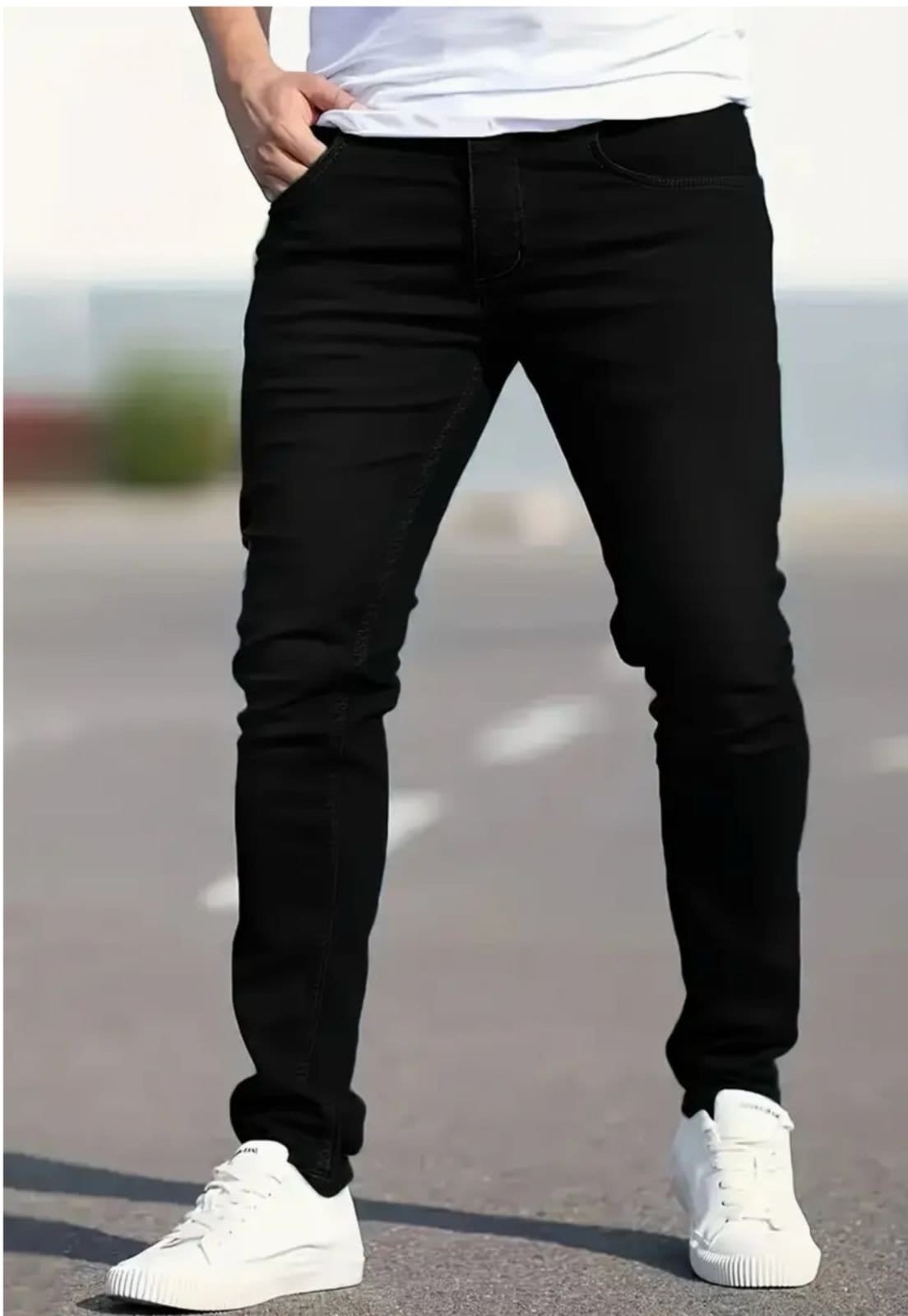 Vista 2 Calça Jeans Masculina Skinny Black Premium Modelo Fashion Preta ED E A E JEANS preto black