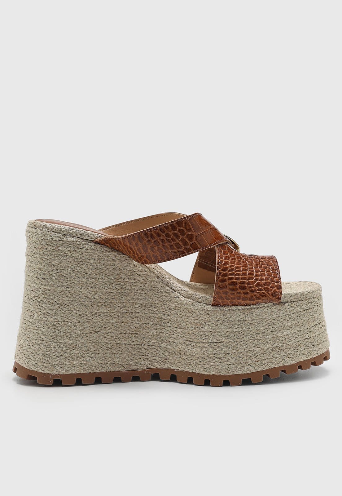 Vista 2 Sandália Feminina Luiza Barcelos Salto Anabela Croco Luiza Barcelos marrom