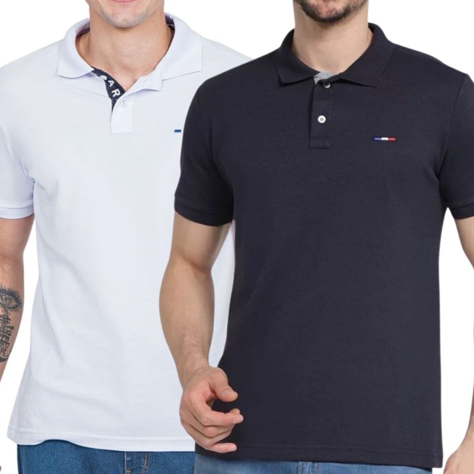 Kit 2 Polos Masculina Básicas FMF e Preto Piquet no Estilo Tommy Bordado França