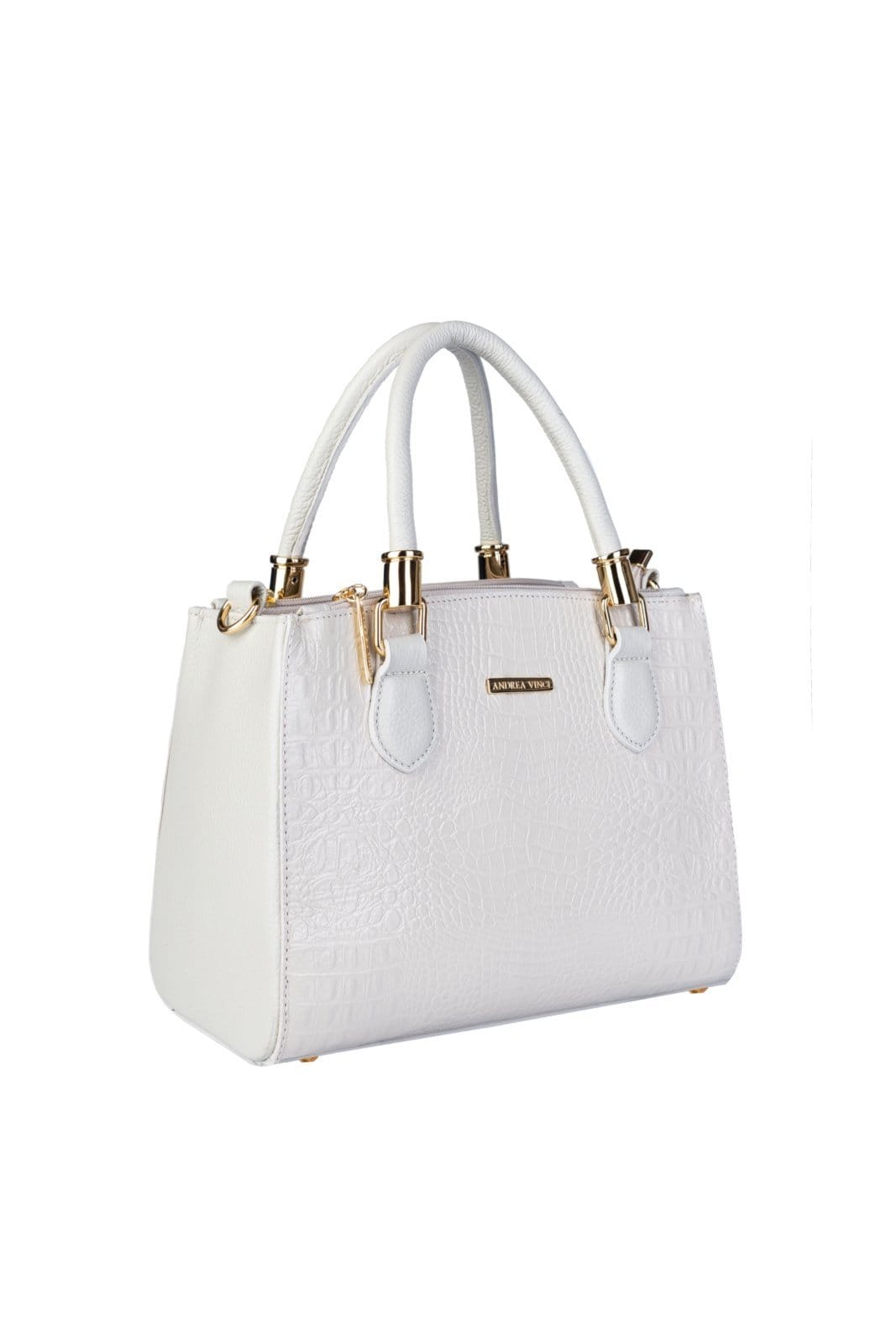Vista 2 Bolsa Andrea Vinci De Couro Croco Estruturada Emmy - Marfim Andrea Vinci café