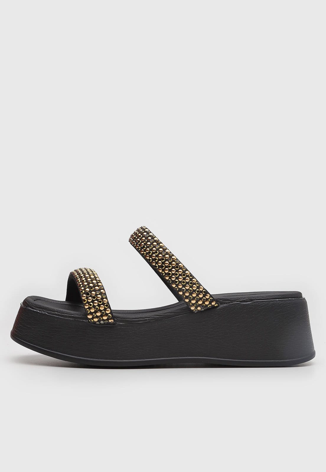 Sandália Feminina Beira Rio Tiras Pedrarias Preta