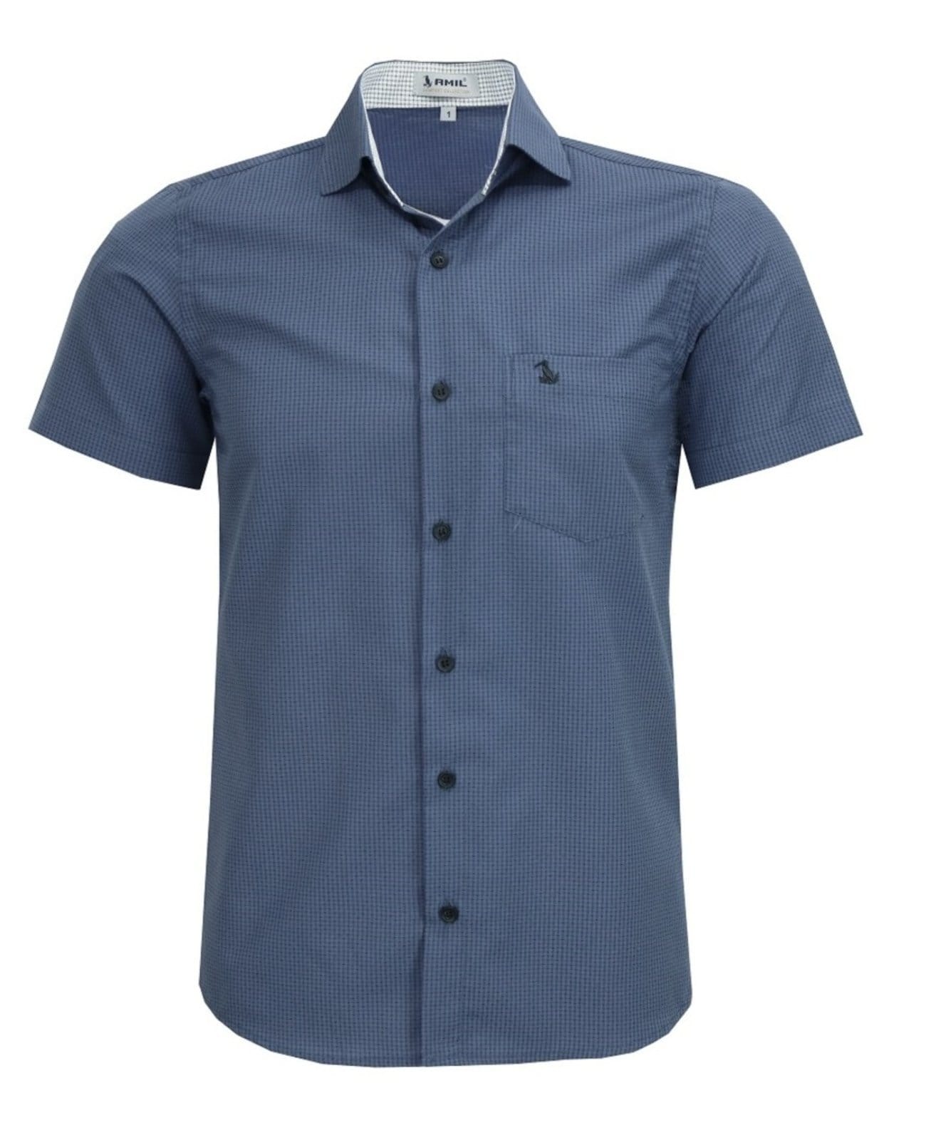 Camisa Social Amil Estampado Comfort Ferrix Manga Curta Misto Denin