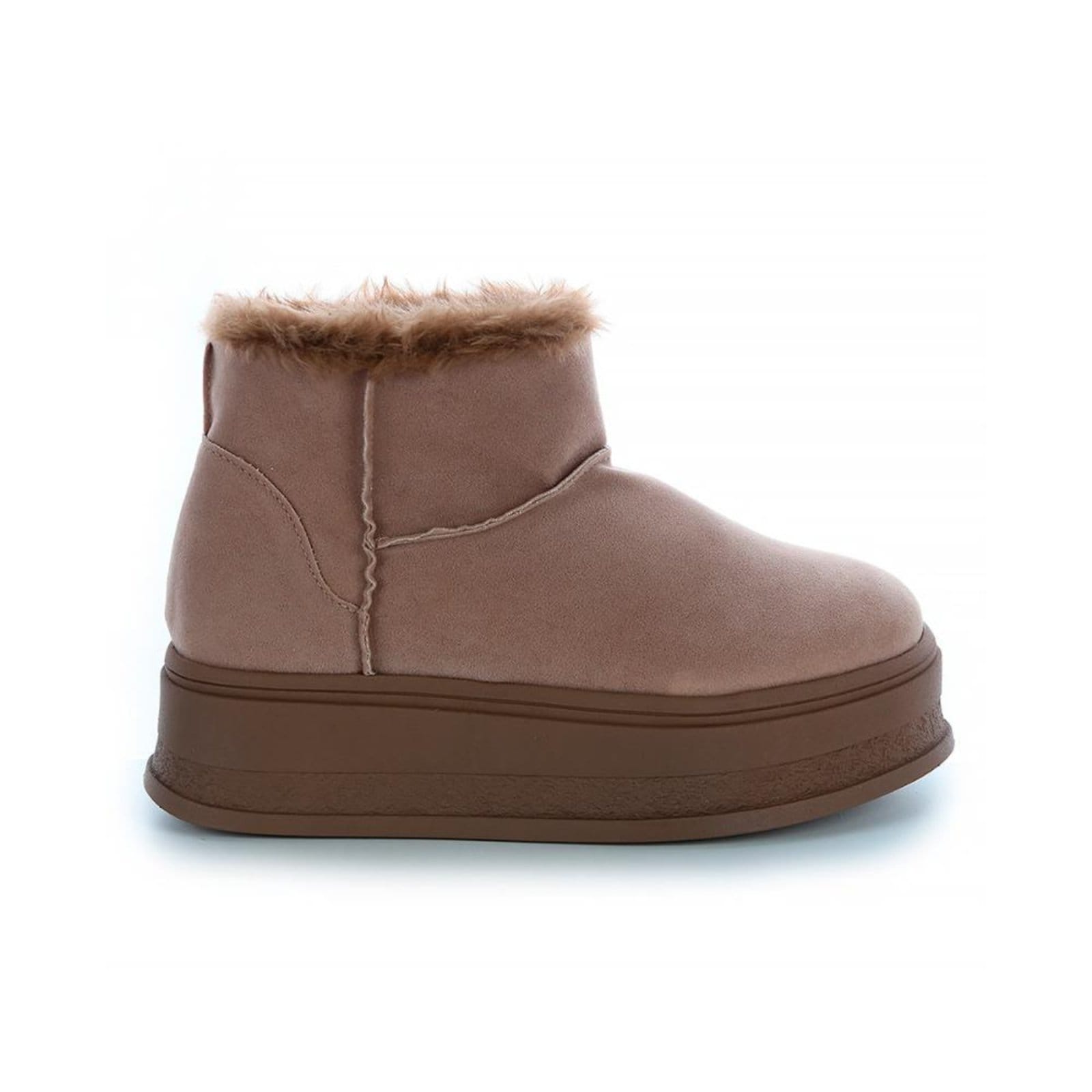 Vista principal Bota de Pelos Damannu Shoes Forrada Plataforma Cano Baixo Damannu Shoes bege