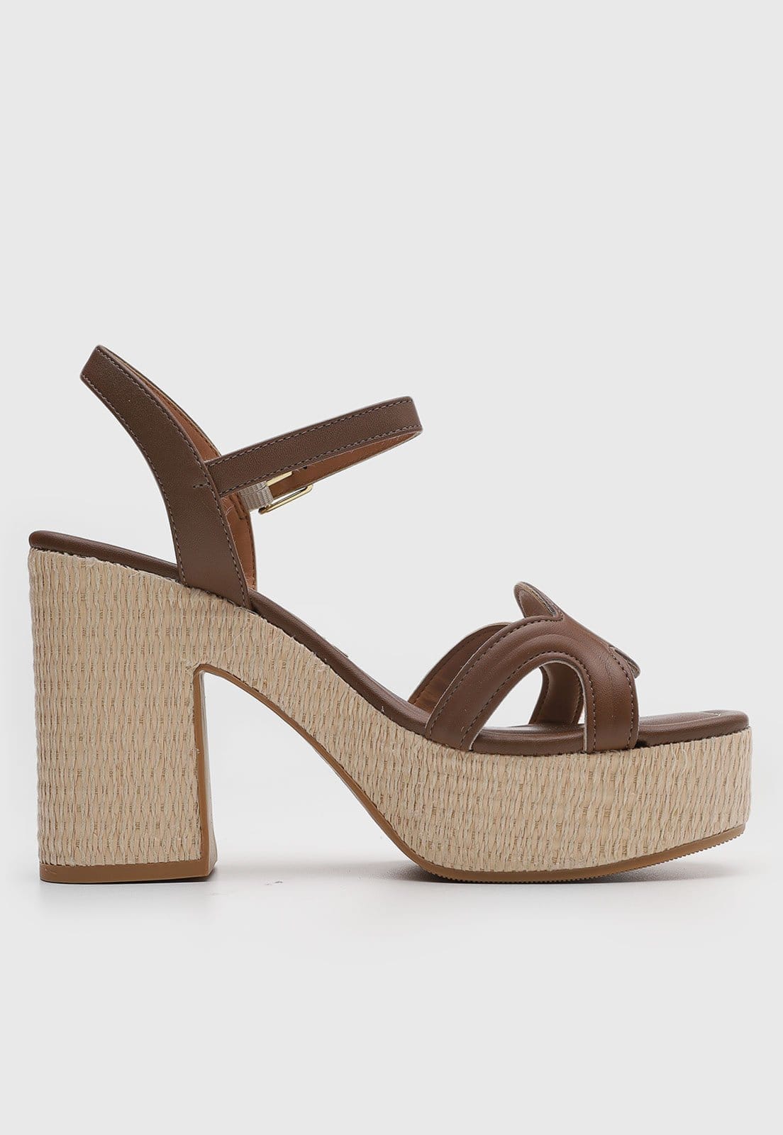 Vista 2 Sandália Feminina Vizzano Salto Bloco Textura Palha VIZZANO marrom