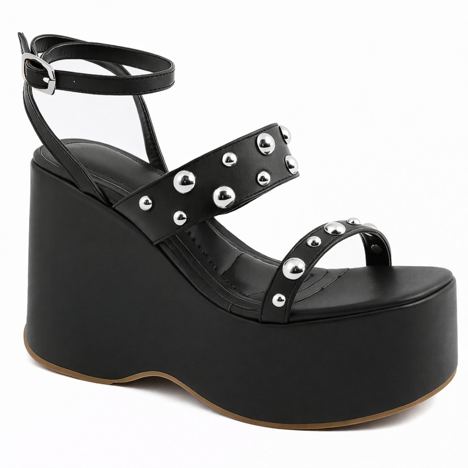 Vista 2 Sandália Feminina Anabela Alta Em Napa Preta 182172 Flor da Pele preto