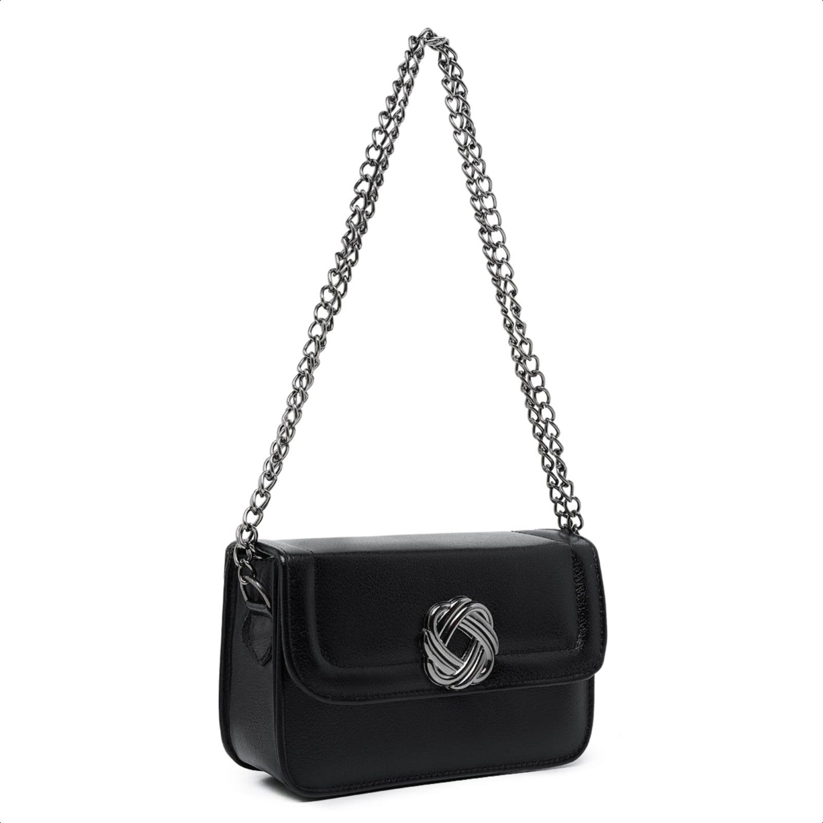 Bolsa feminina Pequena Preta Quadrada Casual Clutch Festa Alça Corrente Elegante - 2