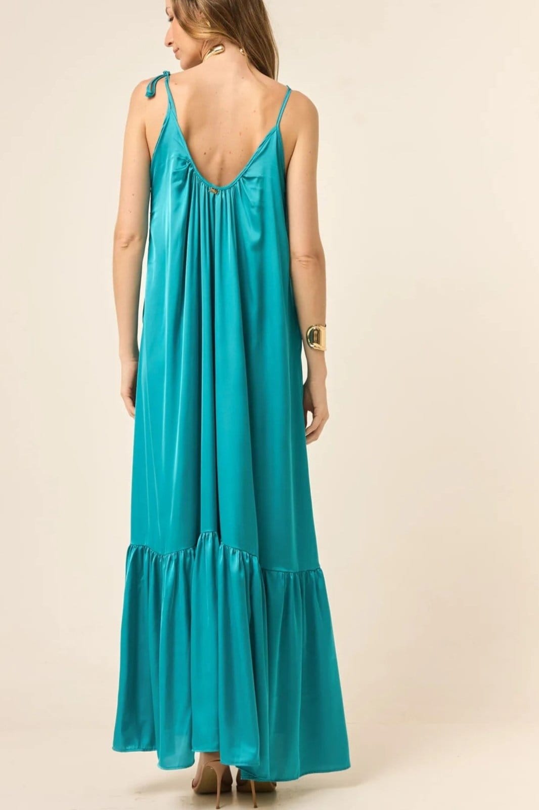 Vista 2 Vestido Trancoso Acetinado Com Alças Ajustáveis Tifany VIC BRAND azul