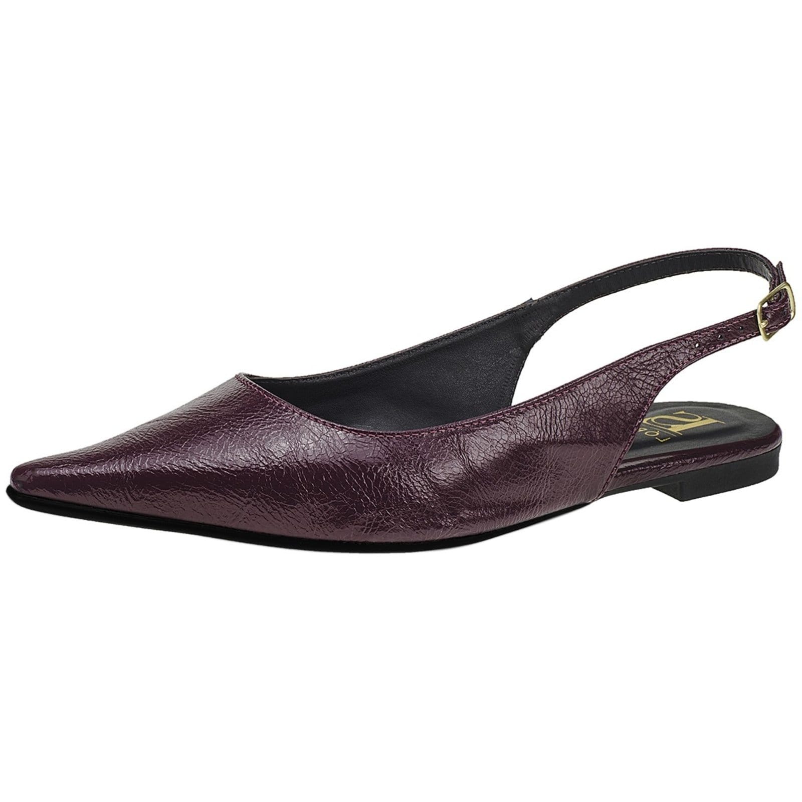 Vista principal Sapatilha Bico Fino Lóris Shoes SlingBack com Fivela Verniz Texturizado Confortável Fashion 4130 Marsala LÓRIS SHOES vinho