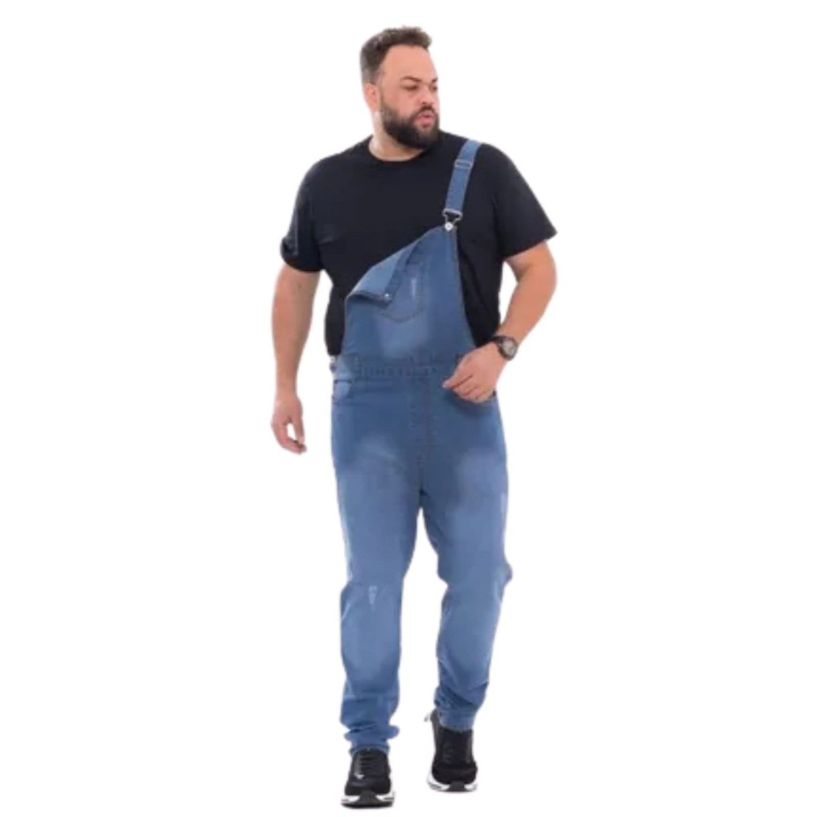 Vista principal Macacão Masculino Claro Plus Size Alleppo Jeans azul