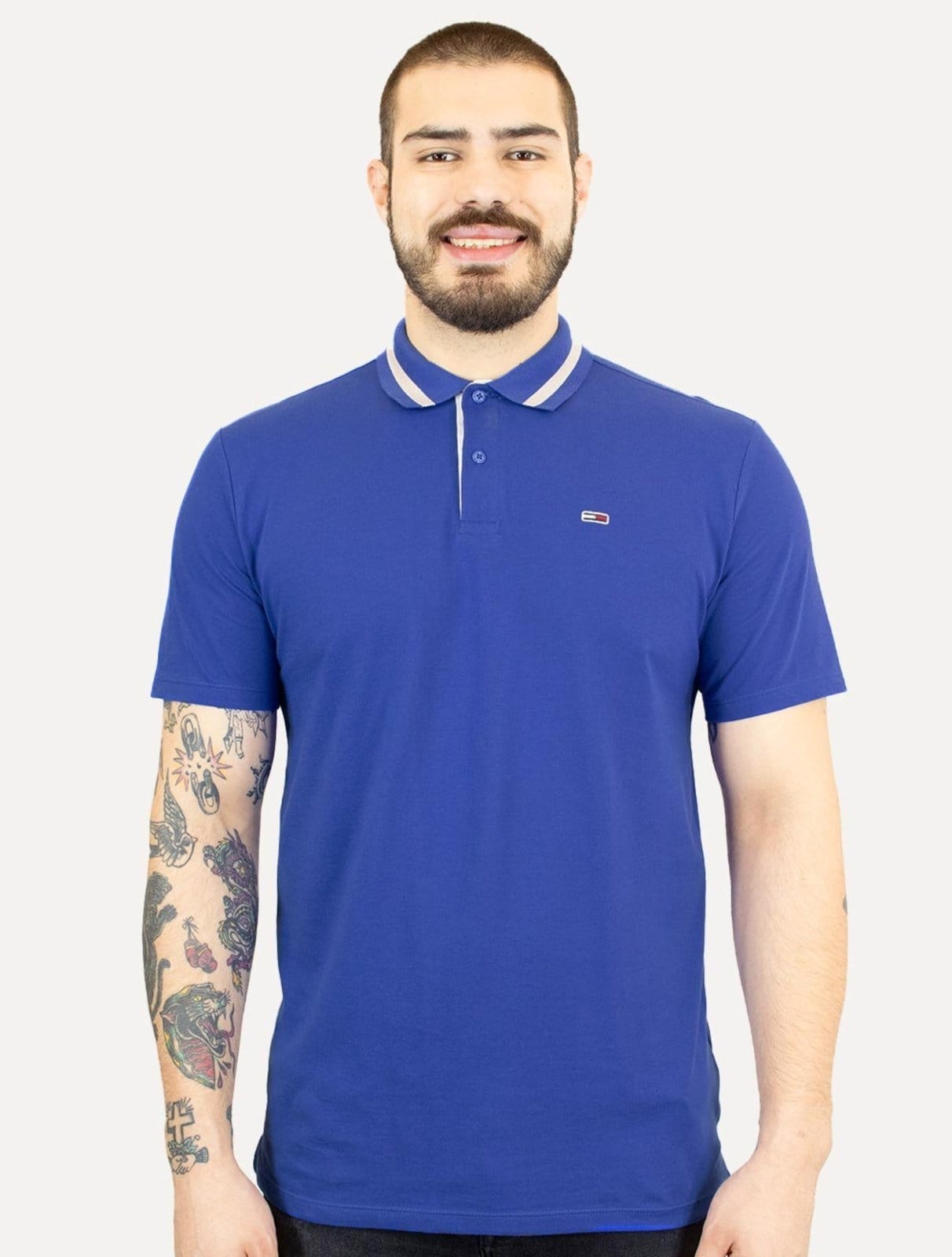 Vista principal Polo Tommy Jeans Masculina Piquet Neck Branded Royal Tommy Jeans azul